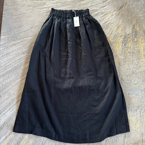 Mikoh black linen maxi skirt pull on elastic waist side slits 2 medium new - Picture 12 of 15